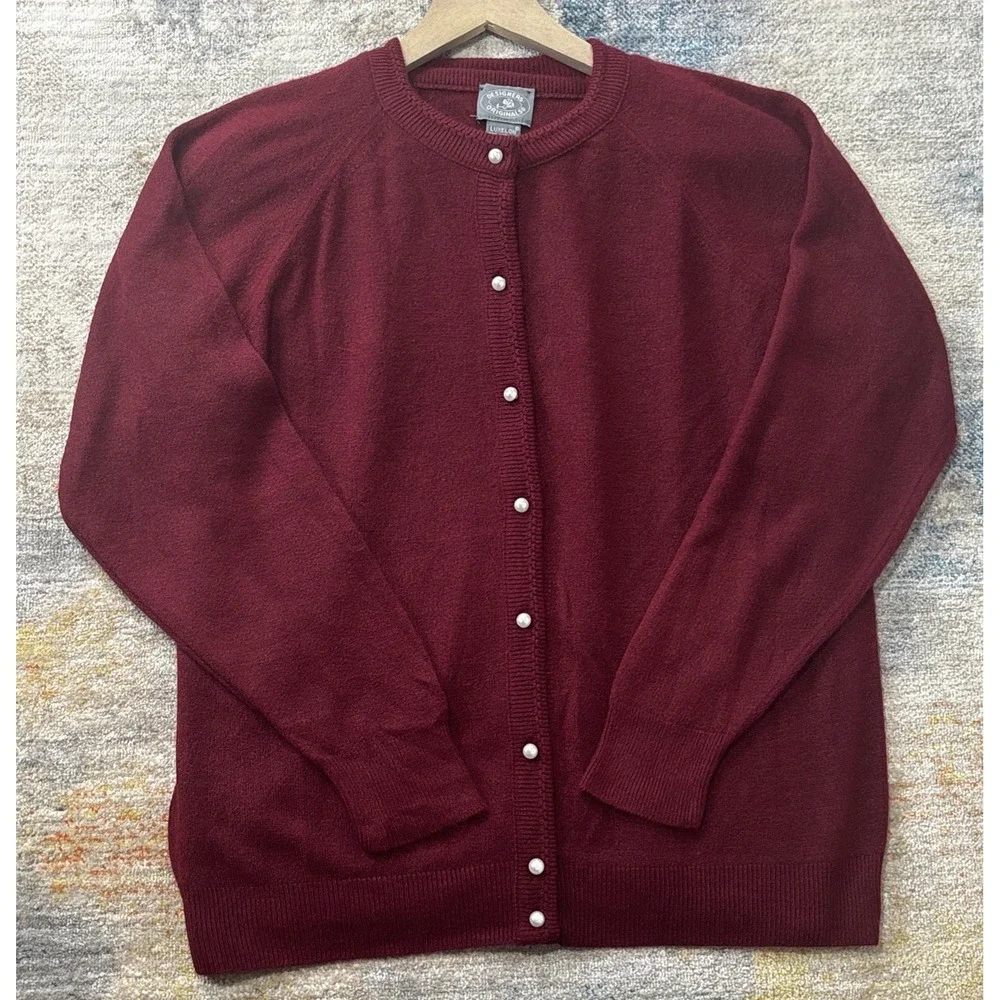 Designers Originals Vintage Burgundy Knit Sweater Cardigan Twinset Size 40 Large